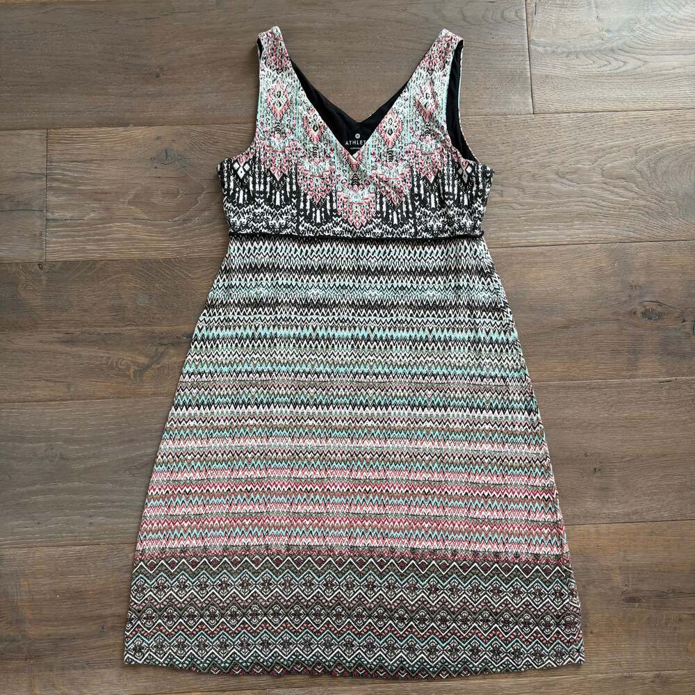 Athleta Santorini Dress V Neck Empire Sleeveless Top Lined Geo Diamond Boho Size